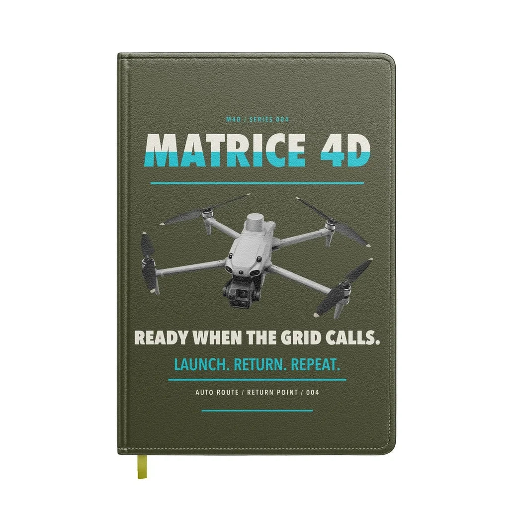 DJI Matrice 4D design on green army notebook