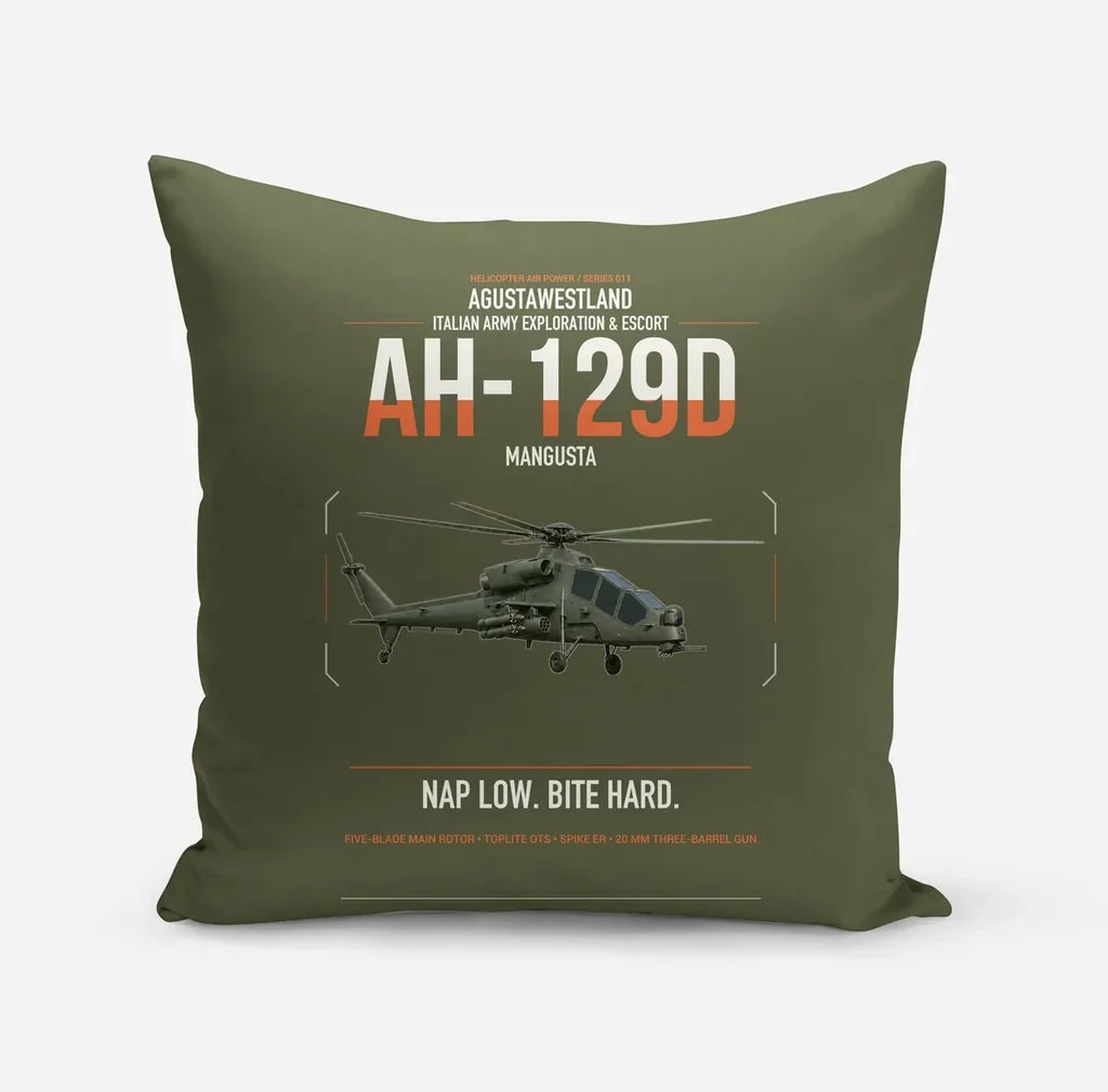 AgustaWestland AH-129D Mangusta design on green army pillow