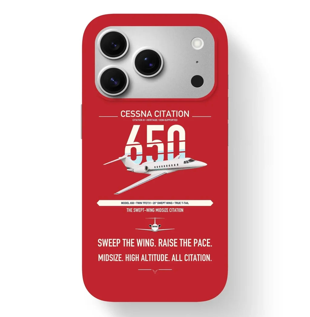 Cessna Citation 650 - Citation III design on red magsafe iphone case, for iPhone 17 Pro
