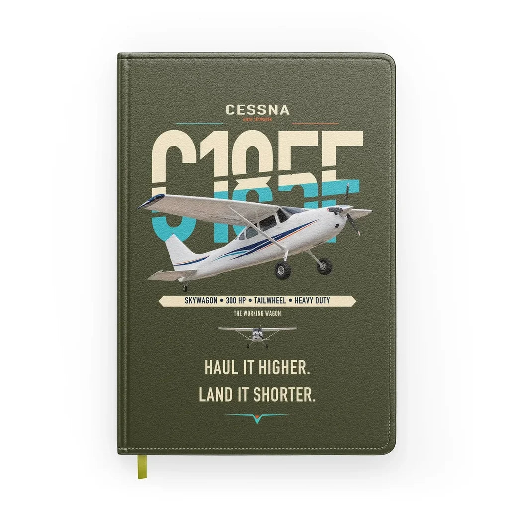 Cessna A185F Skywagon design on green army notebook
