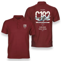 Thumbnail for Cessna 182 Skylane design on red double-side polo t-shirt, double-side print