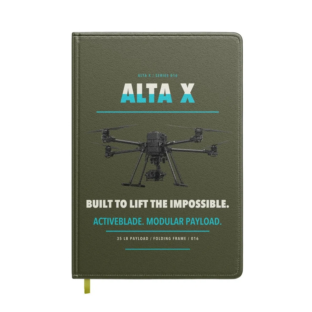 Freefly Alta X design on green army notebook