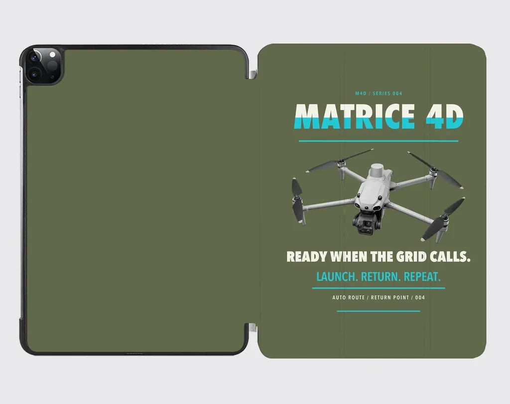 DJI Matrice 4D design on green army ipad tablet case