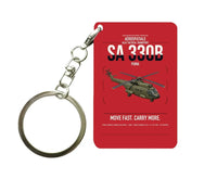 Thumbnail for Aérospatiale SA 330B Puma design on red designed key chain, double-side print