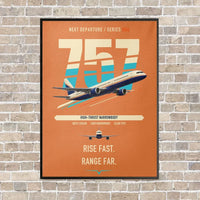 Thumbnail for Boeing 757-200 vertical canvas print - framed - orange background