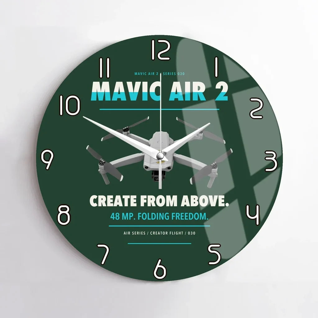 DJI Mavic Air 2 design on dark green no frame wall clock