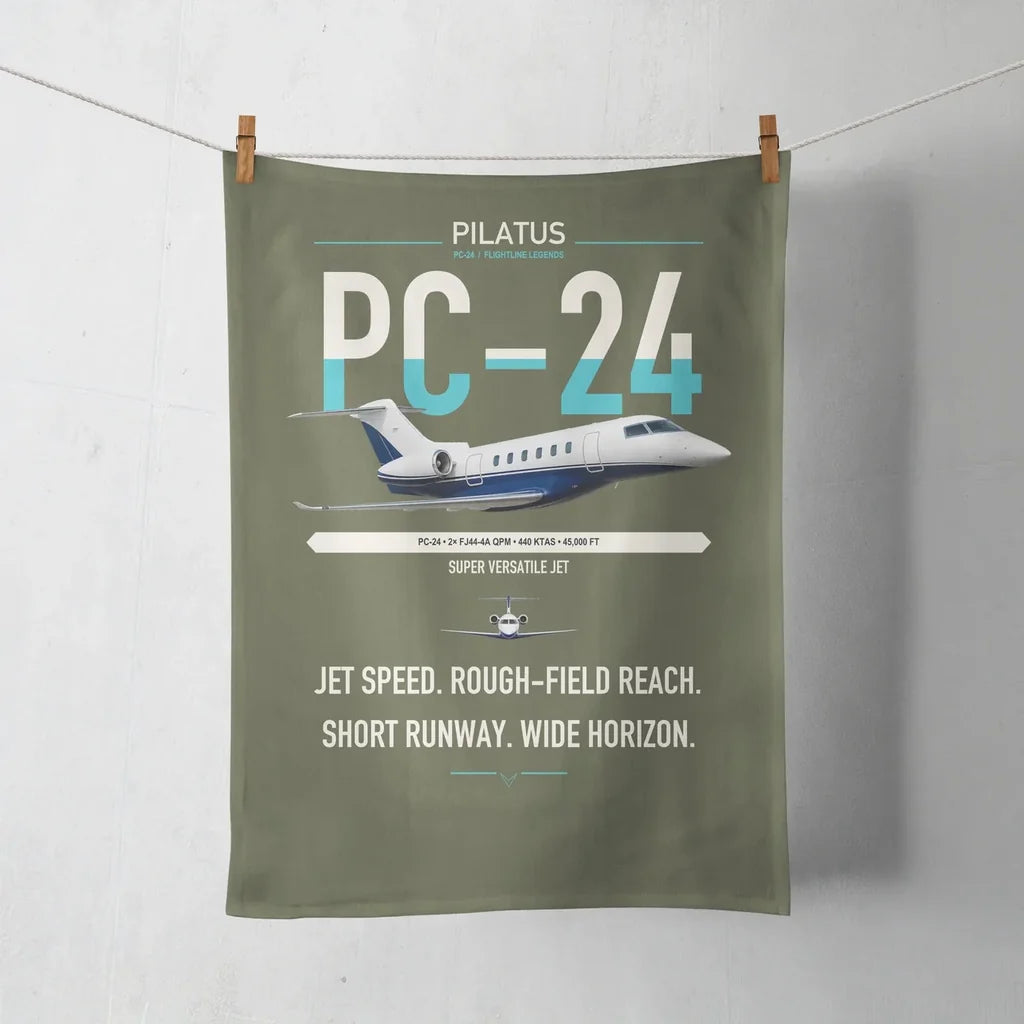 Pilatus PC-24 design on green army towel