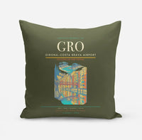 Thumbnail for Girona–Costa Brava Airport (GRO) design on green army pillow