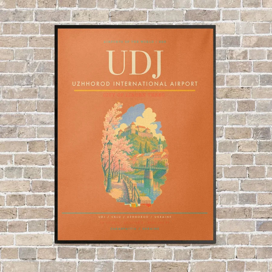 Uzhhorod International Airport UDJ vertical canvas print - framed - orange background