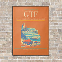 Thumbnail for Great Falls International Airport GTF vertical canvas print - framed - orange background