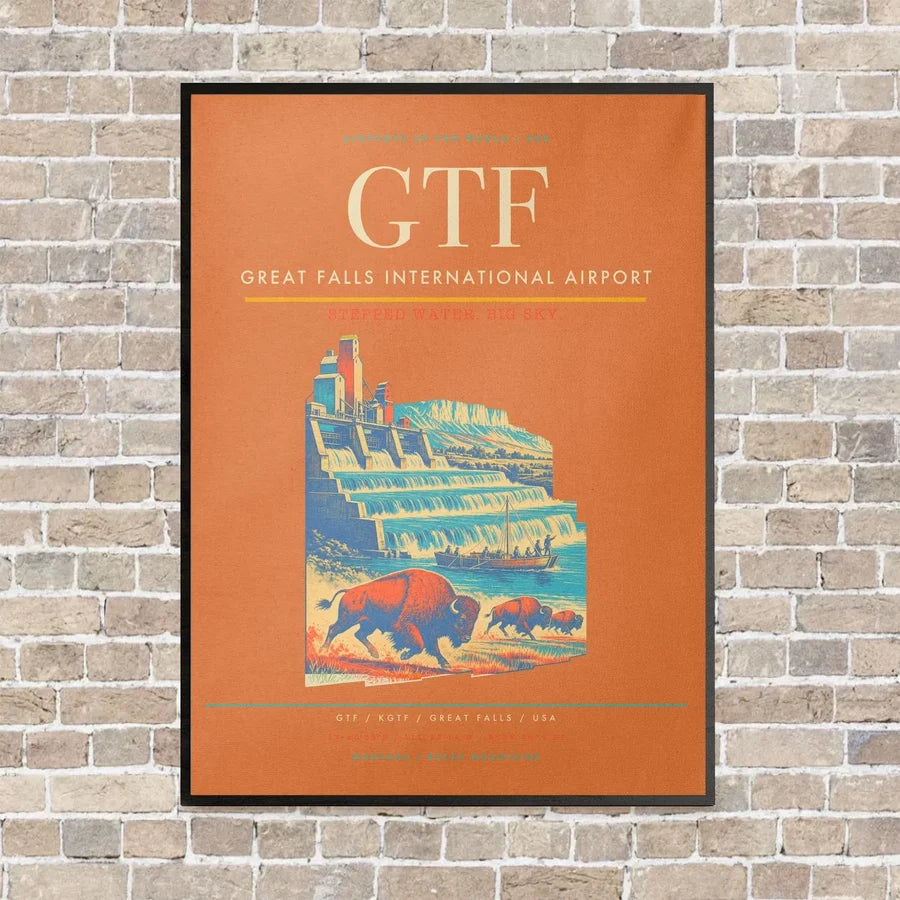 Great Falls International Airport GTF vertical canvas print - framed - orange background