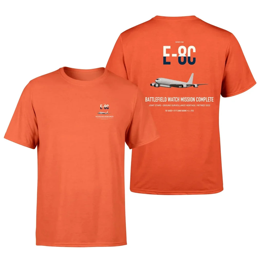 E-8C Joint STARS design on orange double-side t-shirt, double-side print