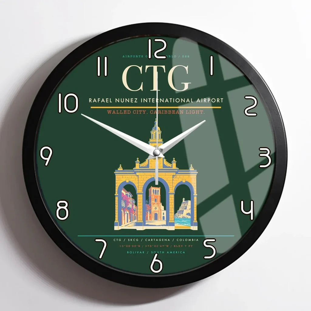 Rafael Nunez International Airport CTG Wall-Clock Framed - Dark Green