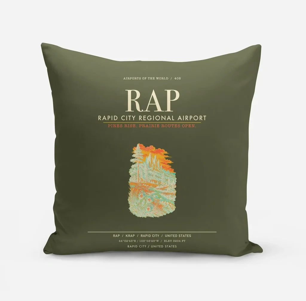 Rapid City Regional Airport (RAP) design on green army pillow