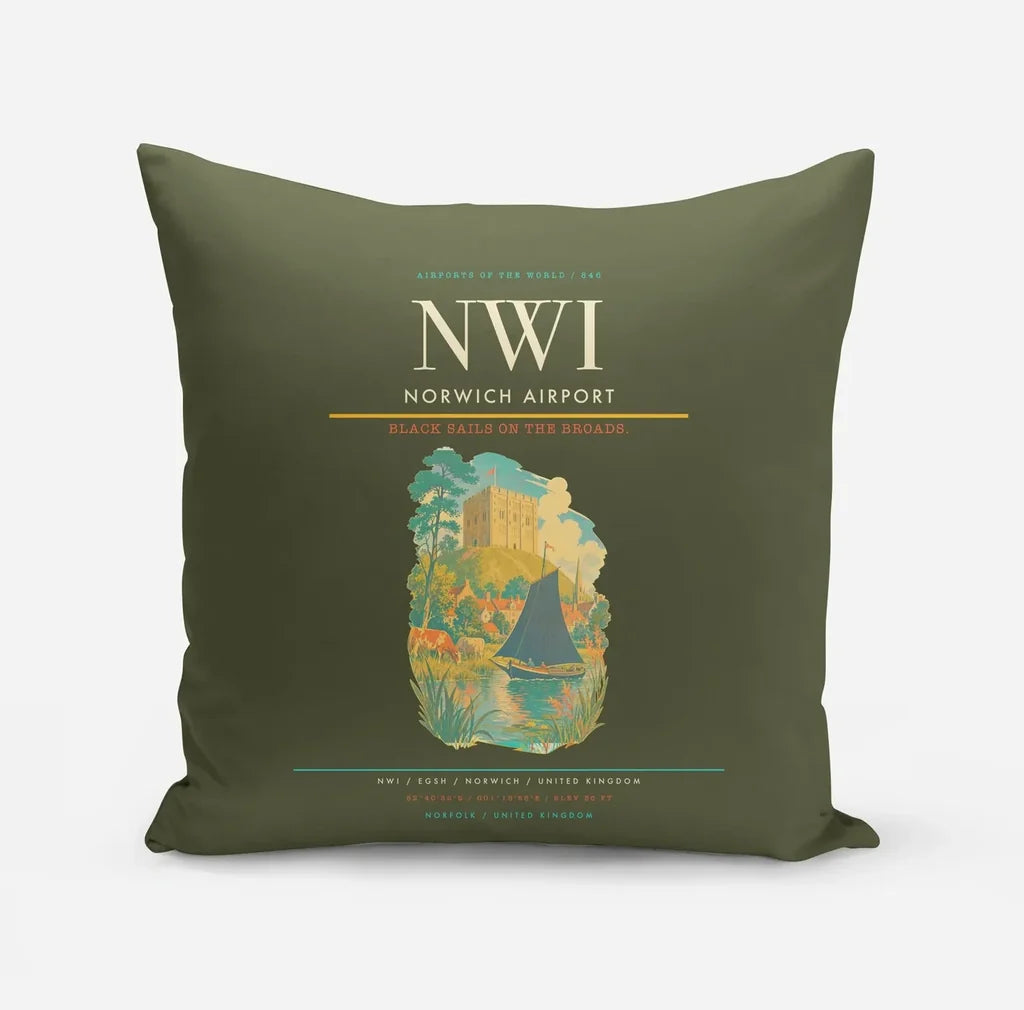 Norwich Airport (NWI) design on green army pillow