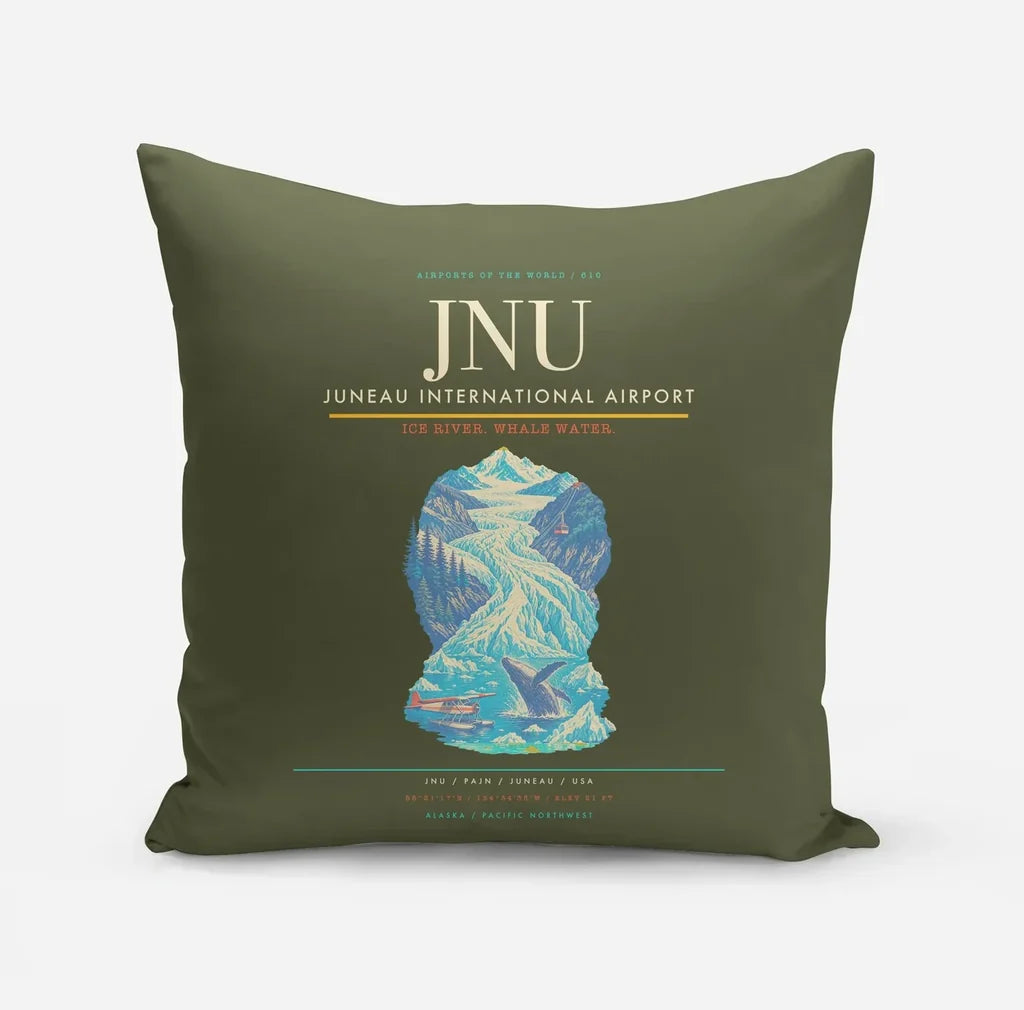 Juneau International Airport (JNU) design on green army pillow