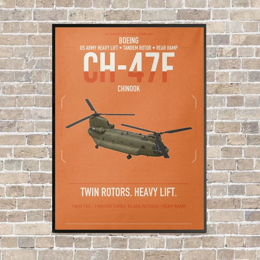 Boeing CH-47F Chinook vertical canvas print - framed - orange background