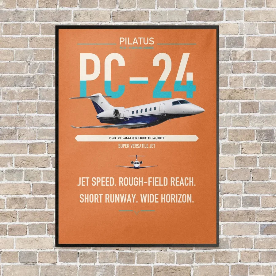 Pilatus PC-24 vertical canvas print - framed - orange background