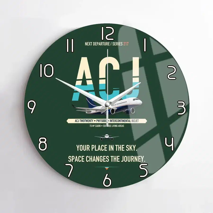 Airbus ACJ TwoTwenty design on dark green no frame wall clock