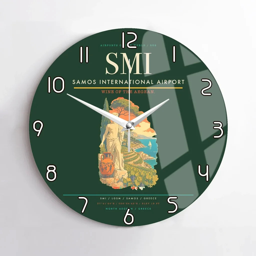 Samos International Airport (SMI) design on dark green no frame wall clock