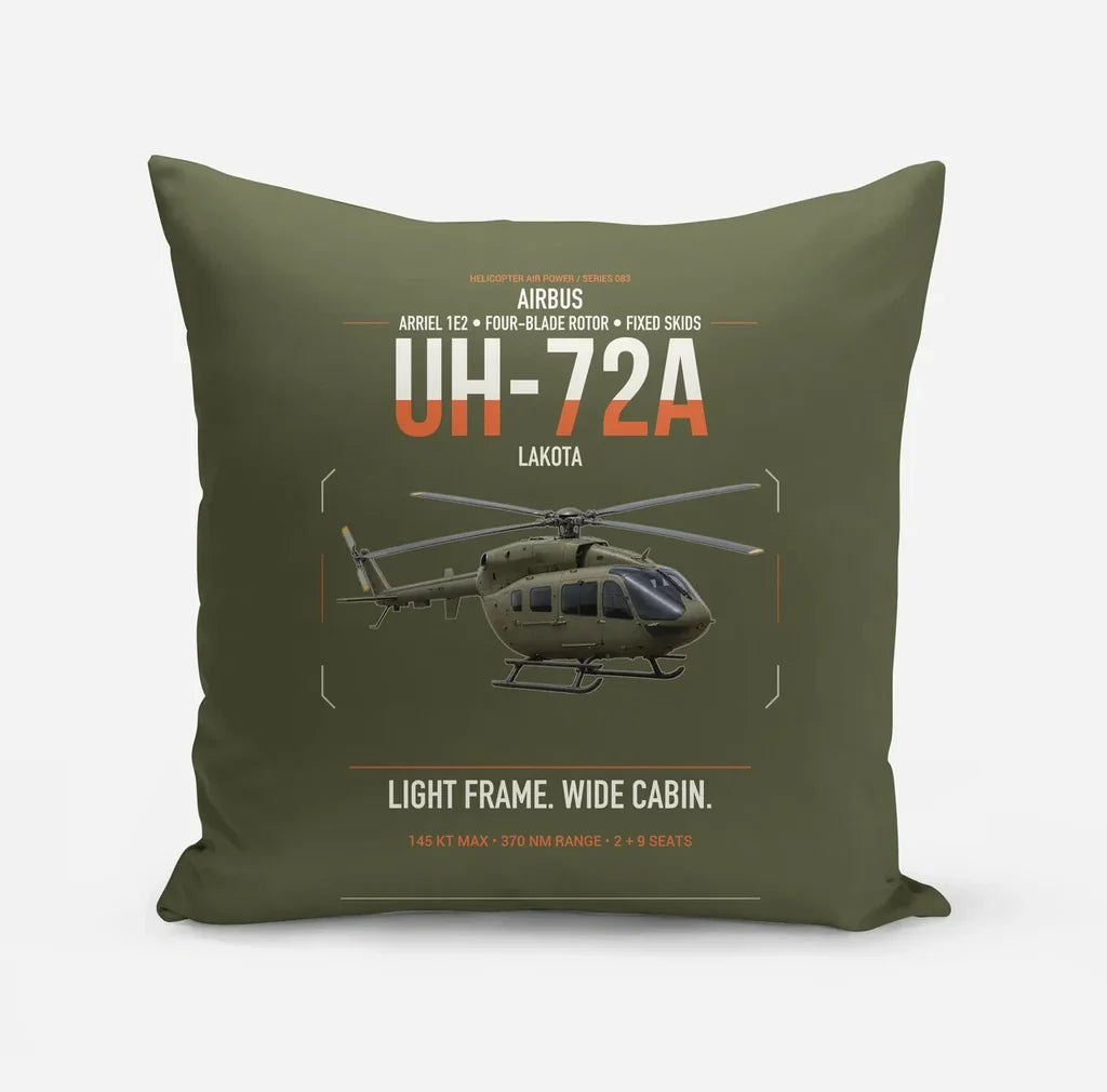 Airbus UH-72A Lakota design on green army pillow