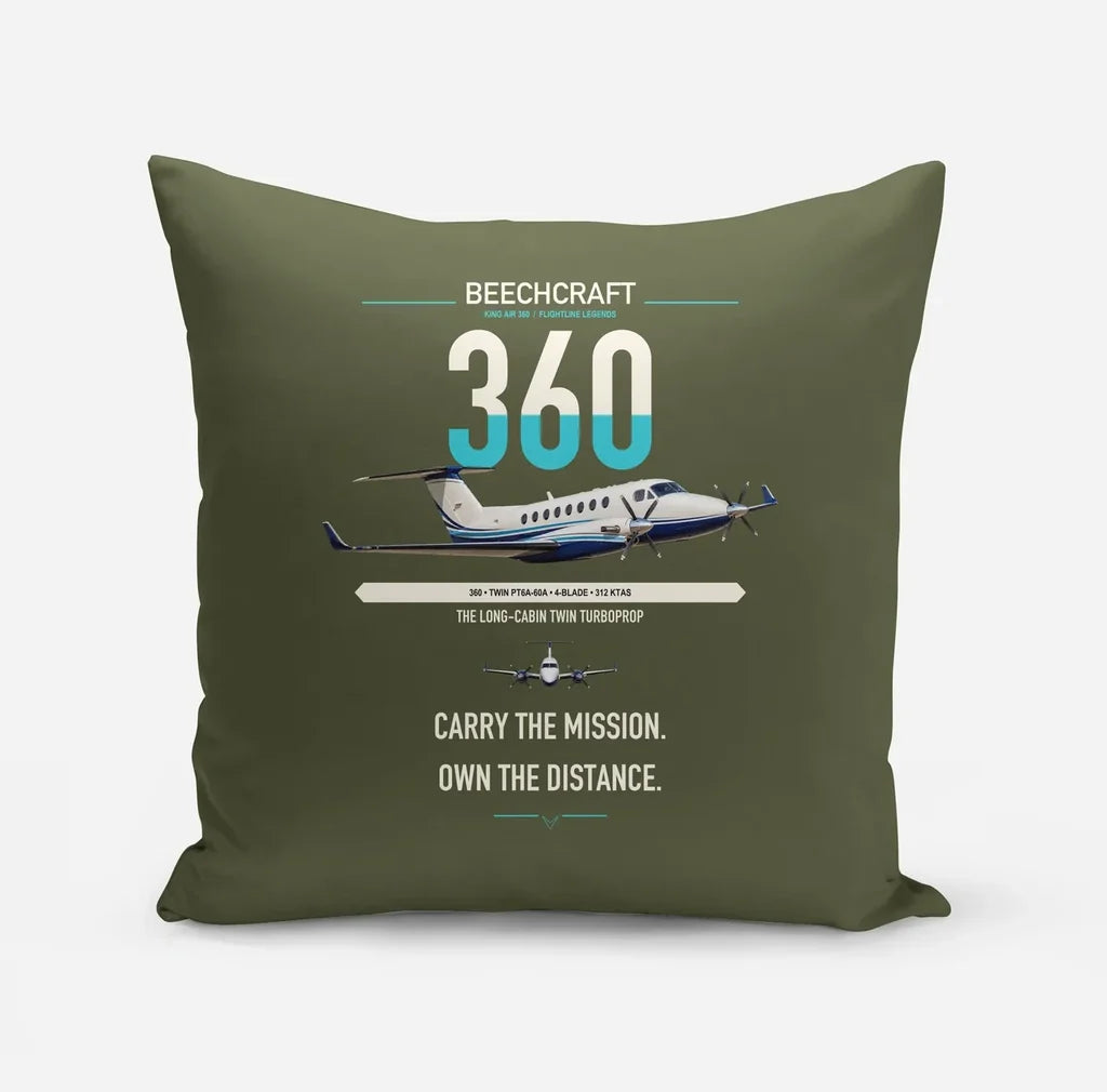Beechcraft King Air 360 design on green army pillow