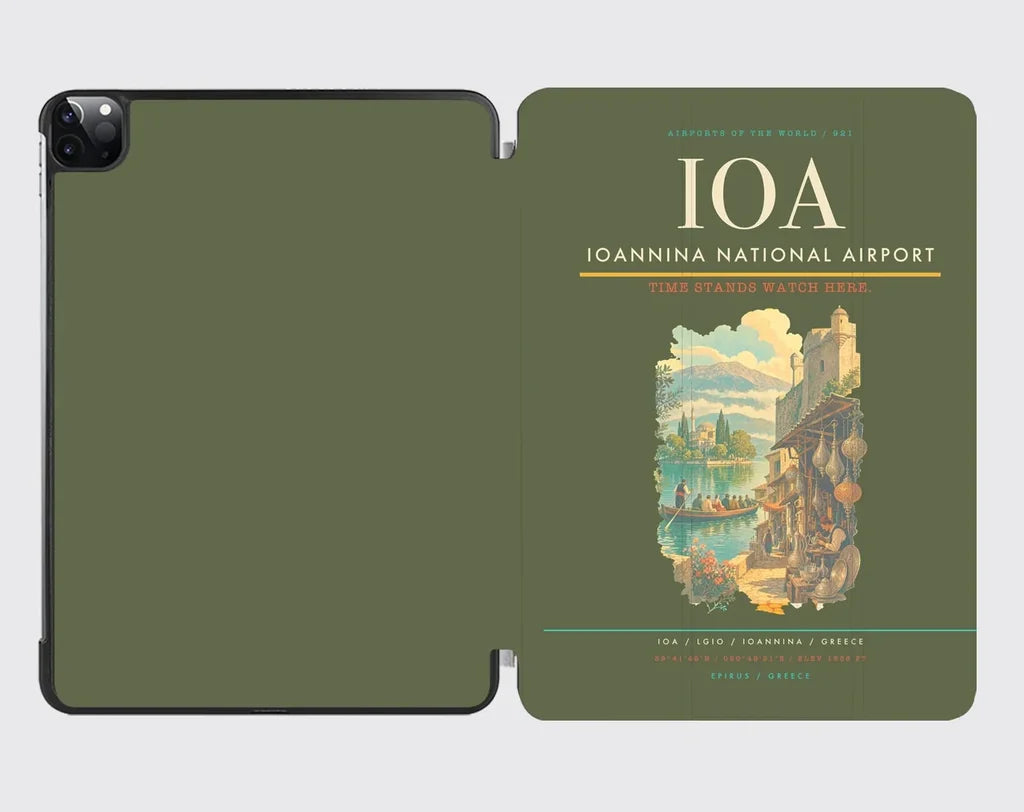 Ioannina National Airport (IOA) design on green army ipad tablet case