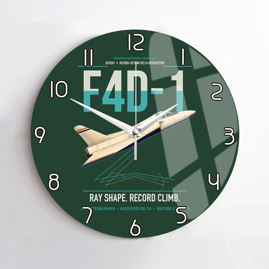 F4D-1 Skyray design on dark green no frame wall clock