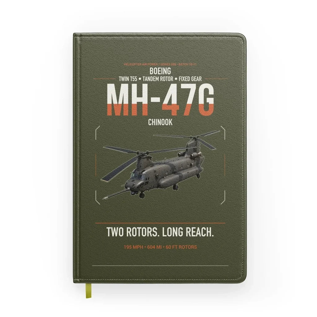 Boeing MH-47G Chinook design on green army notebook