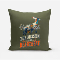 Thumbnail for The Mission Carries A Heartbeat design on green army pillow