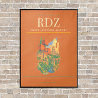 Thumbnail for Rodez–Aveyron Airport RDZ vertical canvas print - framed - orange background