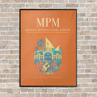 Thumbnail for Maputo International Airport MPM vertical canvas print - framed - orange background