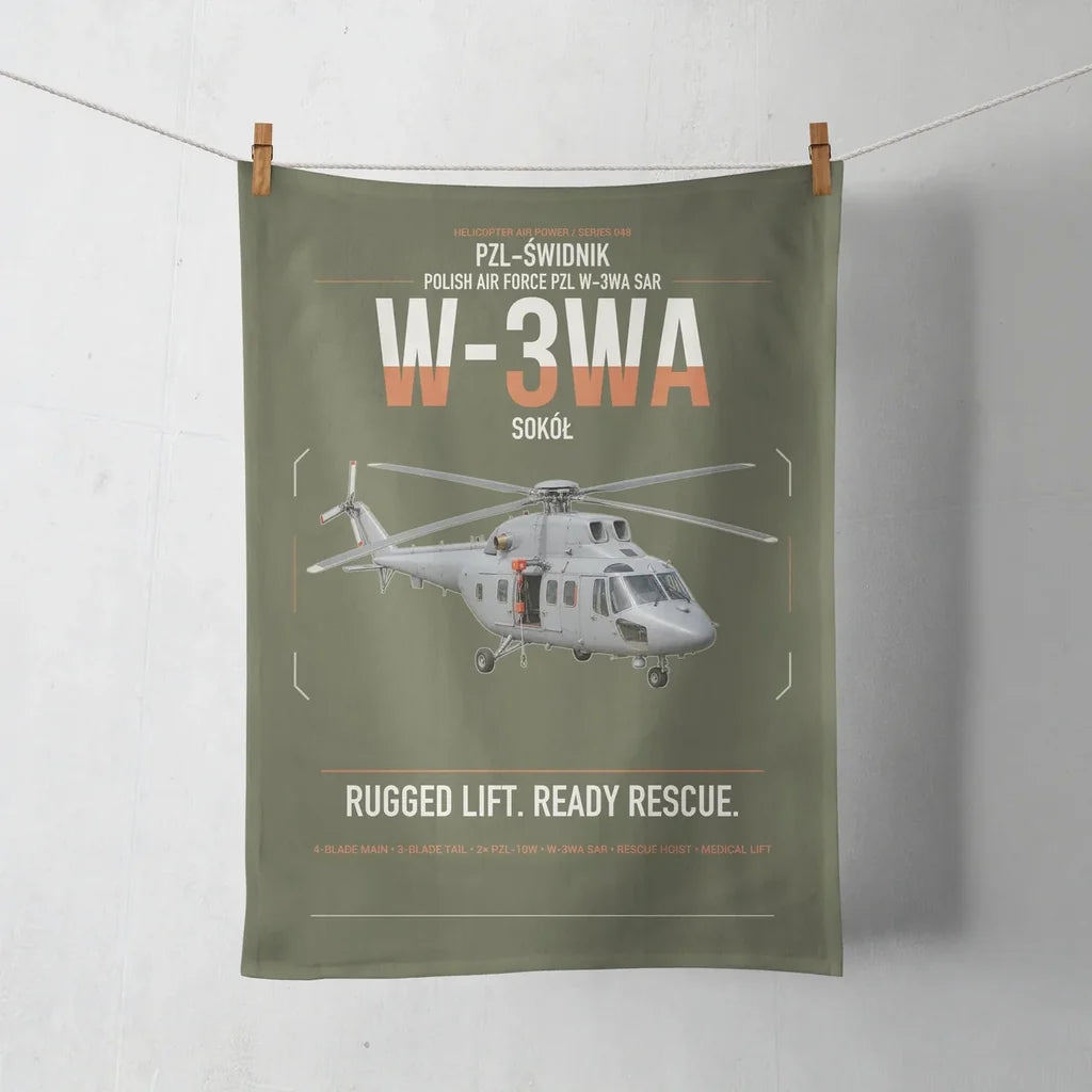 PZL-Świdnik W-3WA Sokół design on green army towel