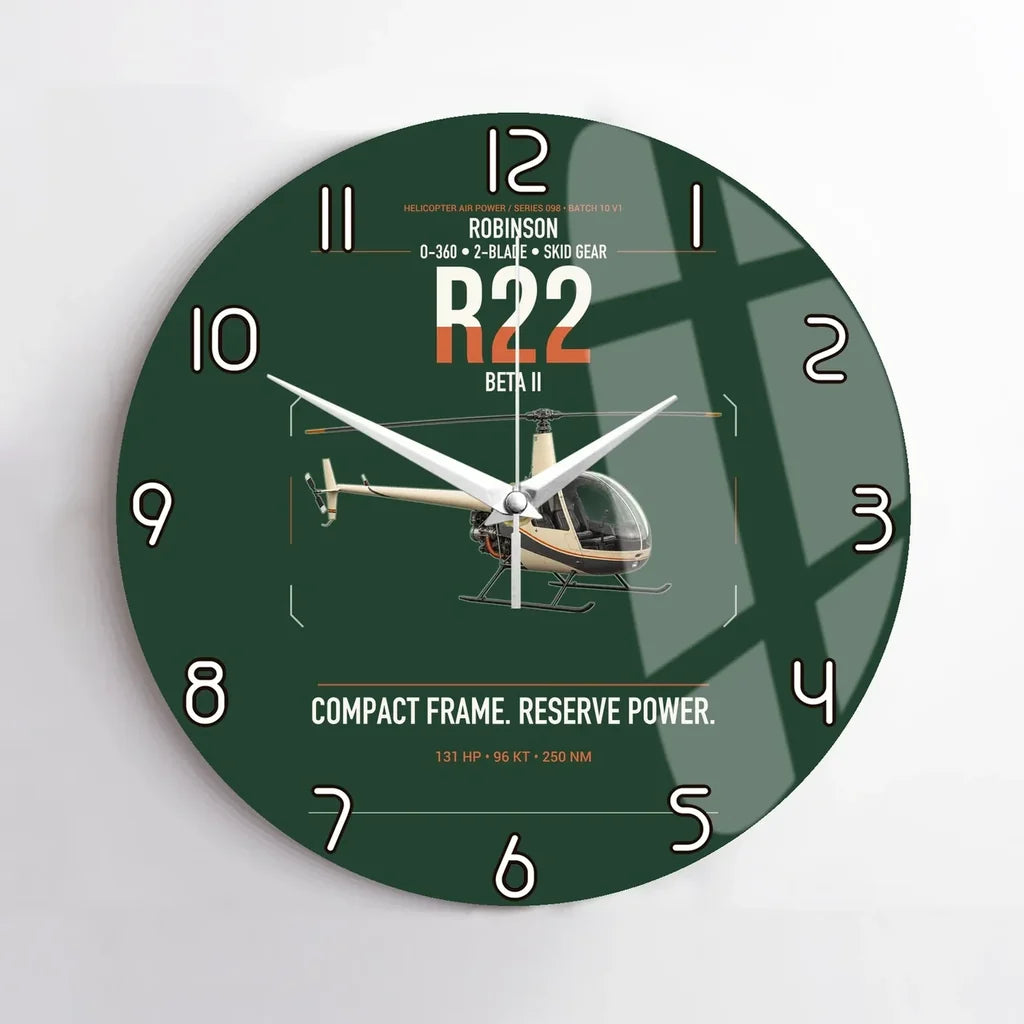 Robinson R22 Beta II design on dark green no frame wall clock