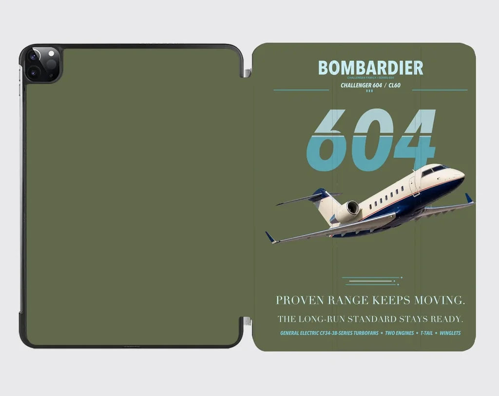 Bombardier Challenger 604 design on green army ipad tablet case
