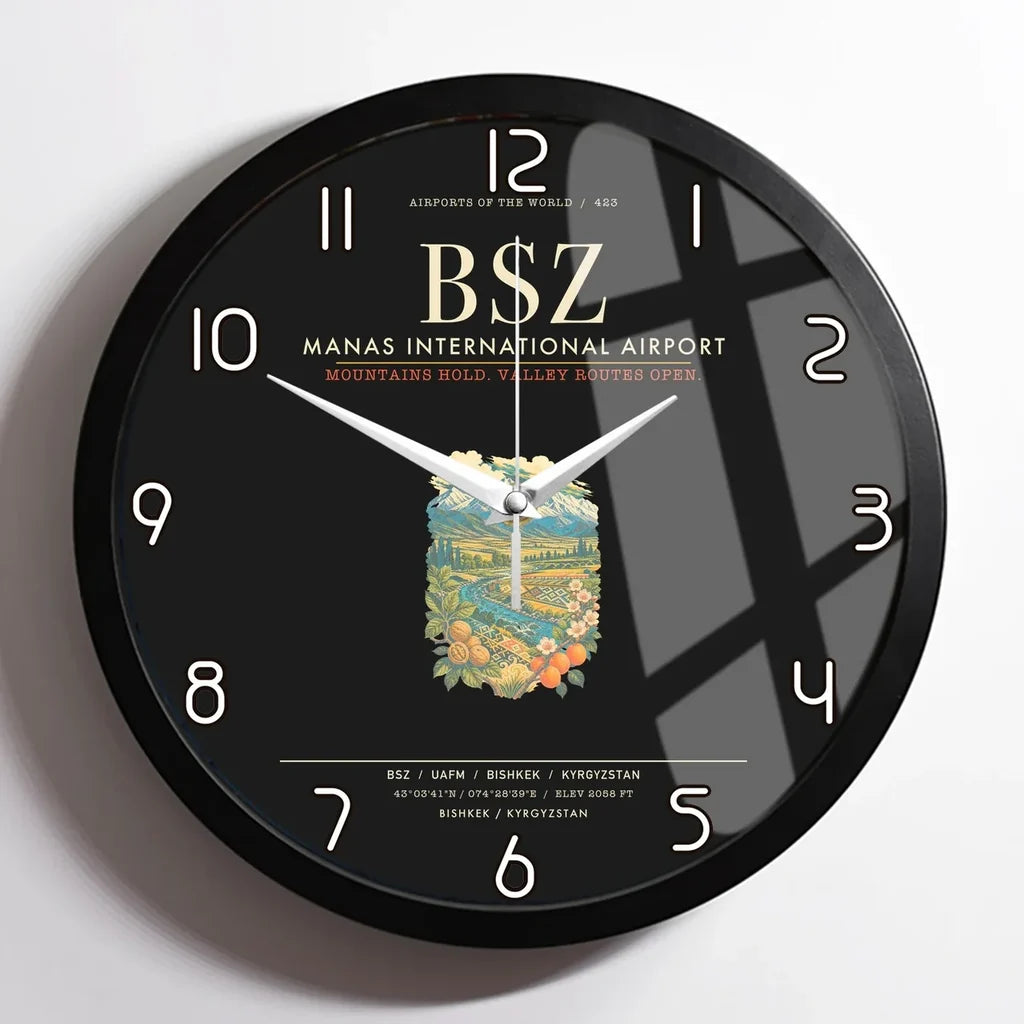 Manas International Airport Bishkek BSZ Wall-Clock Framed - Black
