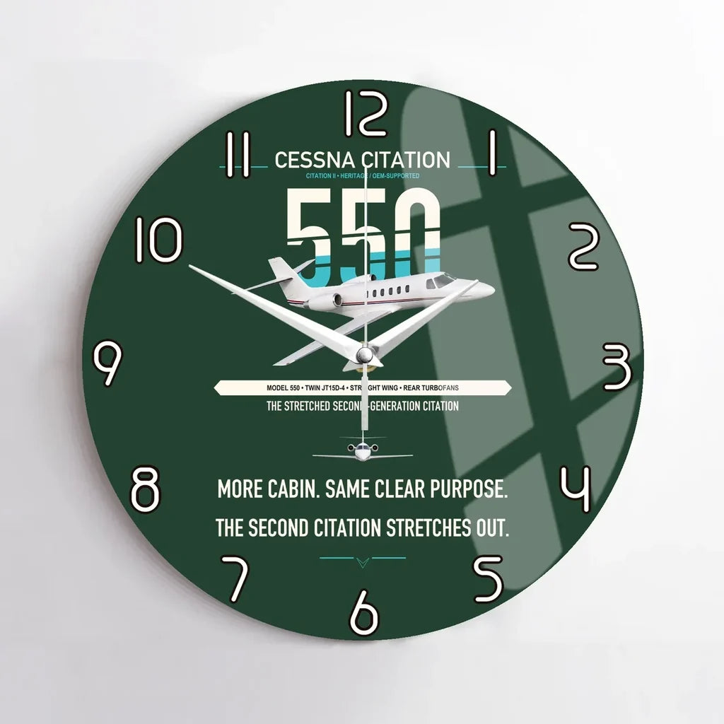 Cessna Citation 550 - Citation II design on dark green no frame wall clock