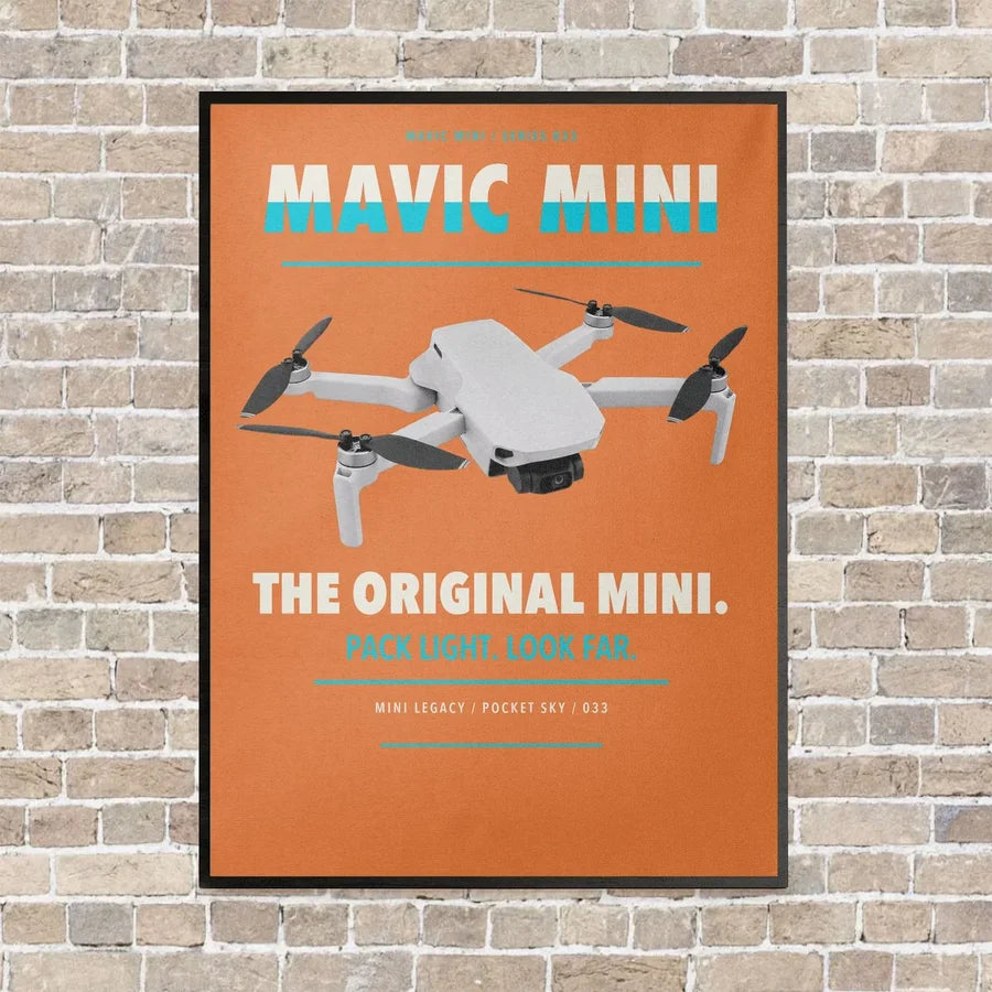 DJI Mavic Mini vertical canvas print - framed - orange background