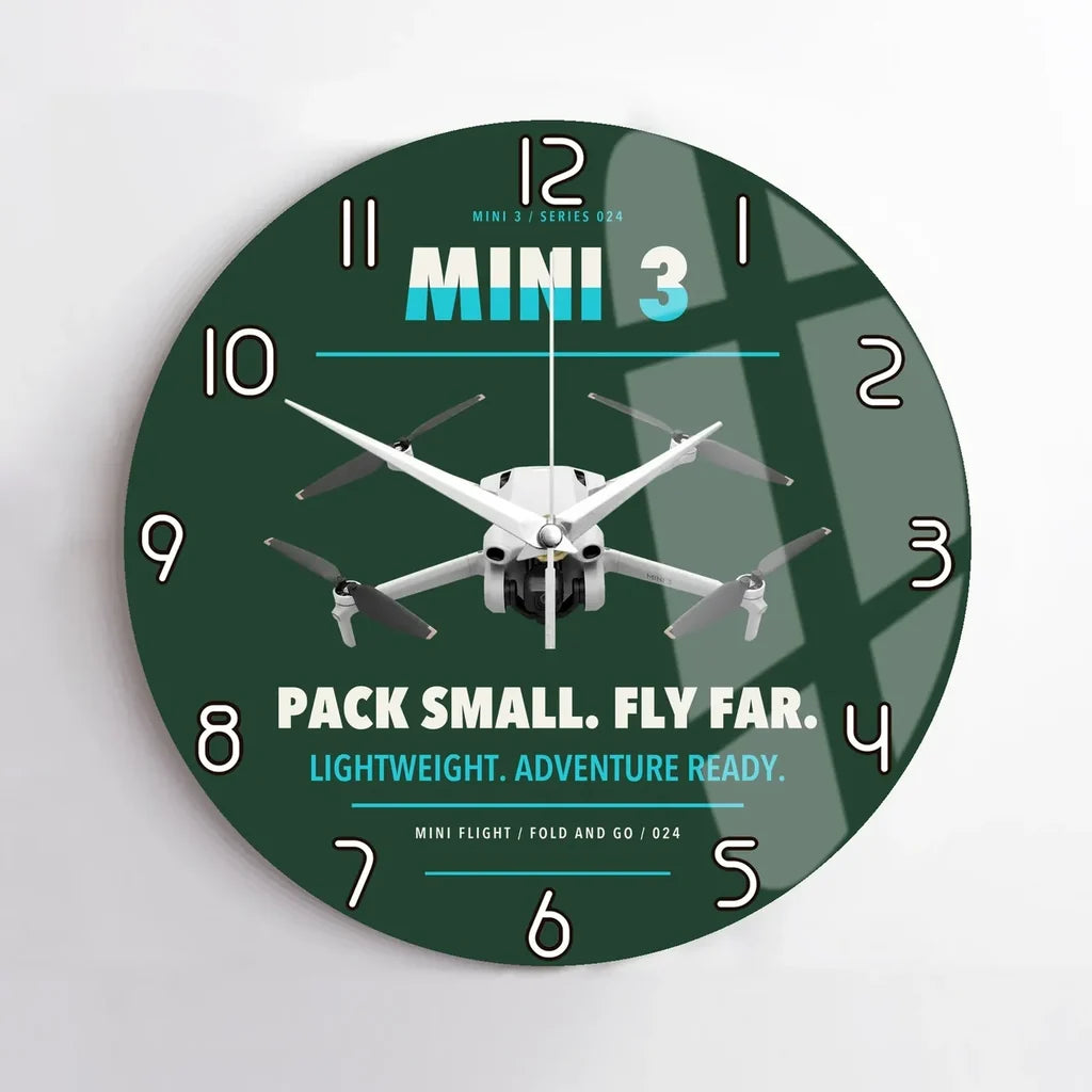 DJI Mini 3 design on dark green no frame wall clock