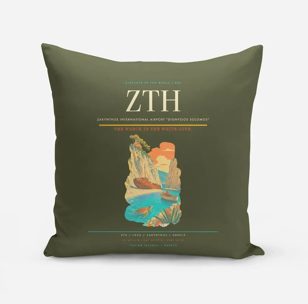 Zakynthos International Airport "Dionysios Solomos" (ZTH) design on green army pillow