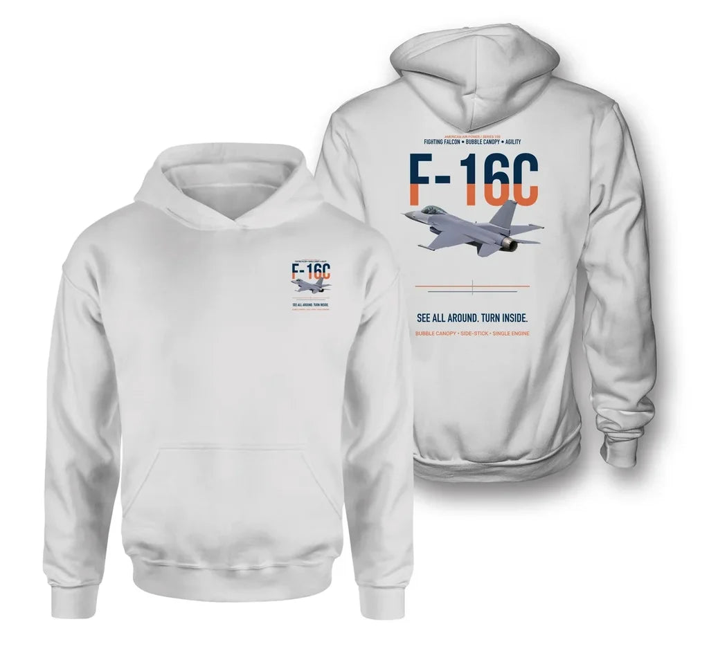 F-16C FIGHTING FALCON design on white hoodie
