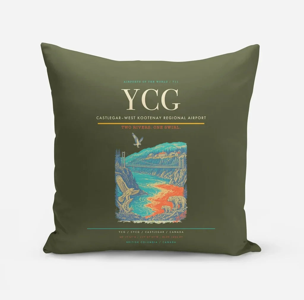 Castlegar–West Kootenay Regional Airport (YCG) design on green army pillow
