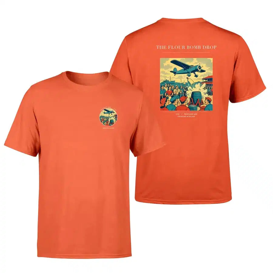 VINTAGE G4259 - The Flour Bomb Drop - Double-Side T-Shirt design on orange double side t shirt