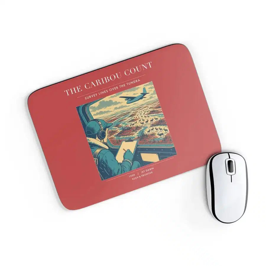 VINTAGE G4198 - The Caribou Count - Designed Mouse Pads design on red rectangle