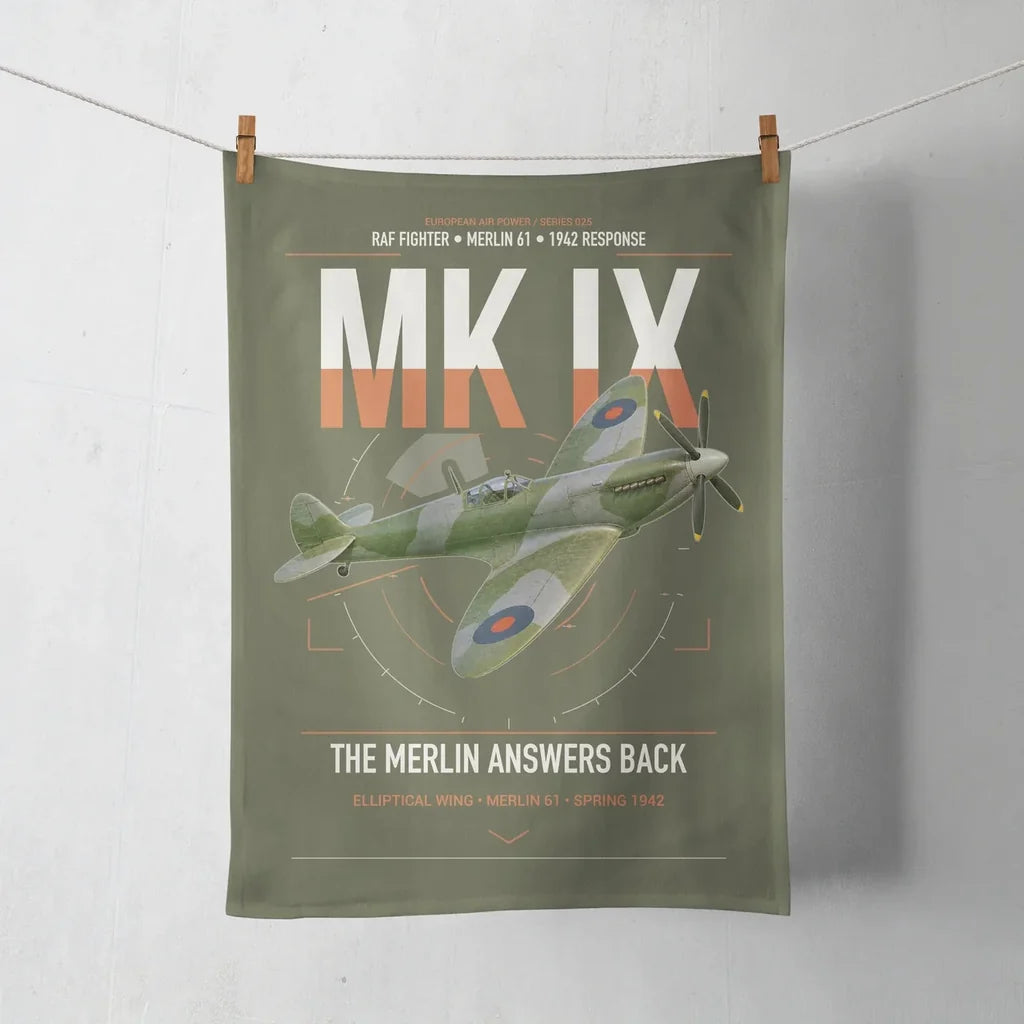 Supermarine Spitfire Mk IX design on green army towel