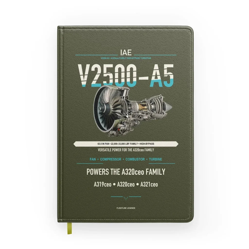 V2500-A5 design on green army notebook