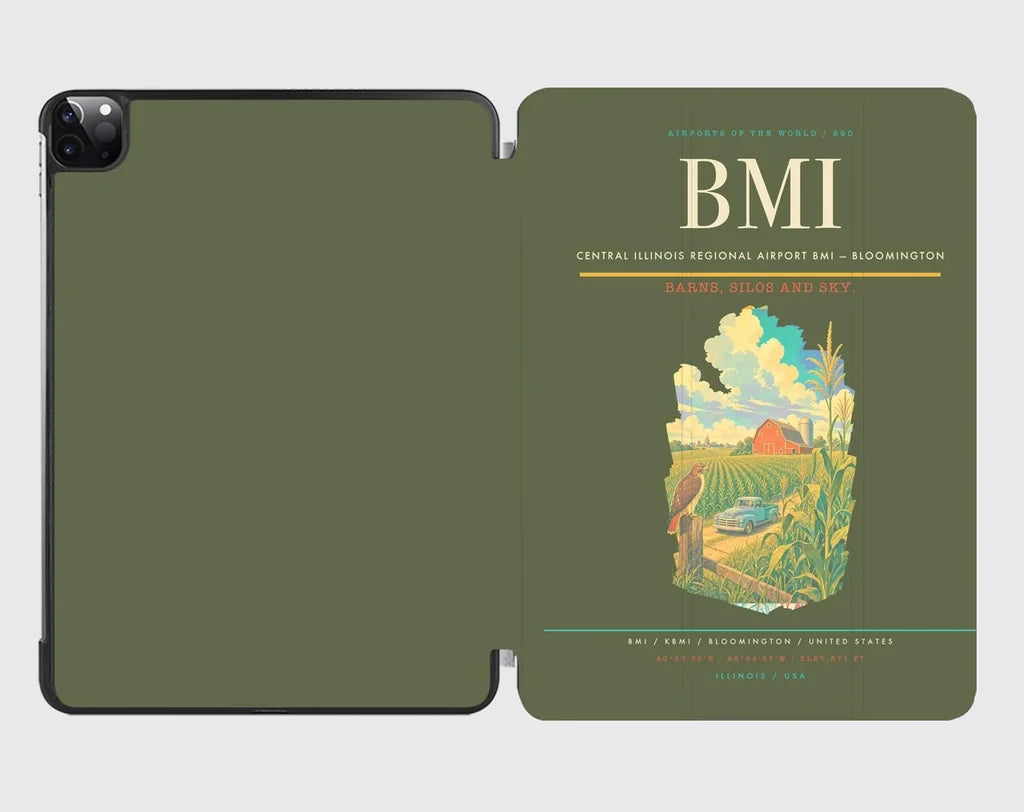 Central Illinois Regional Airport (BMI) design on green army ipad tablet case