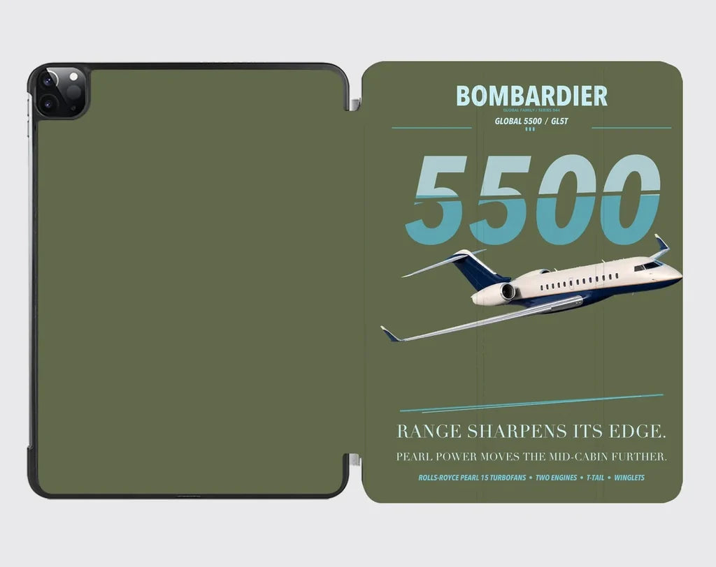 Bombardier Global 5500 design on green army ipad tablet case