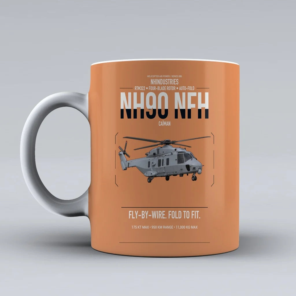 NHIndustries NH90 NFH Caïman design on orange ceramic mug, double-side print
