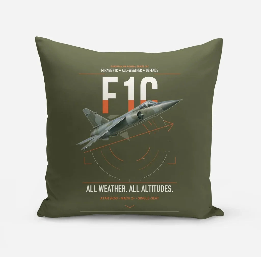 Dassault Mirage F1C design on green army pillow